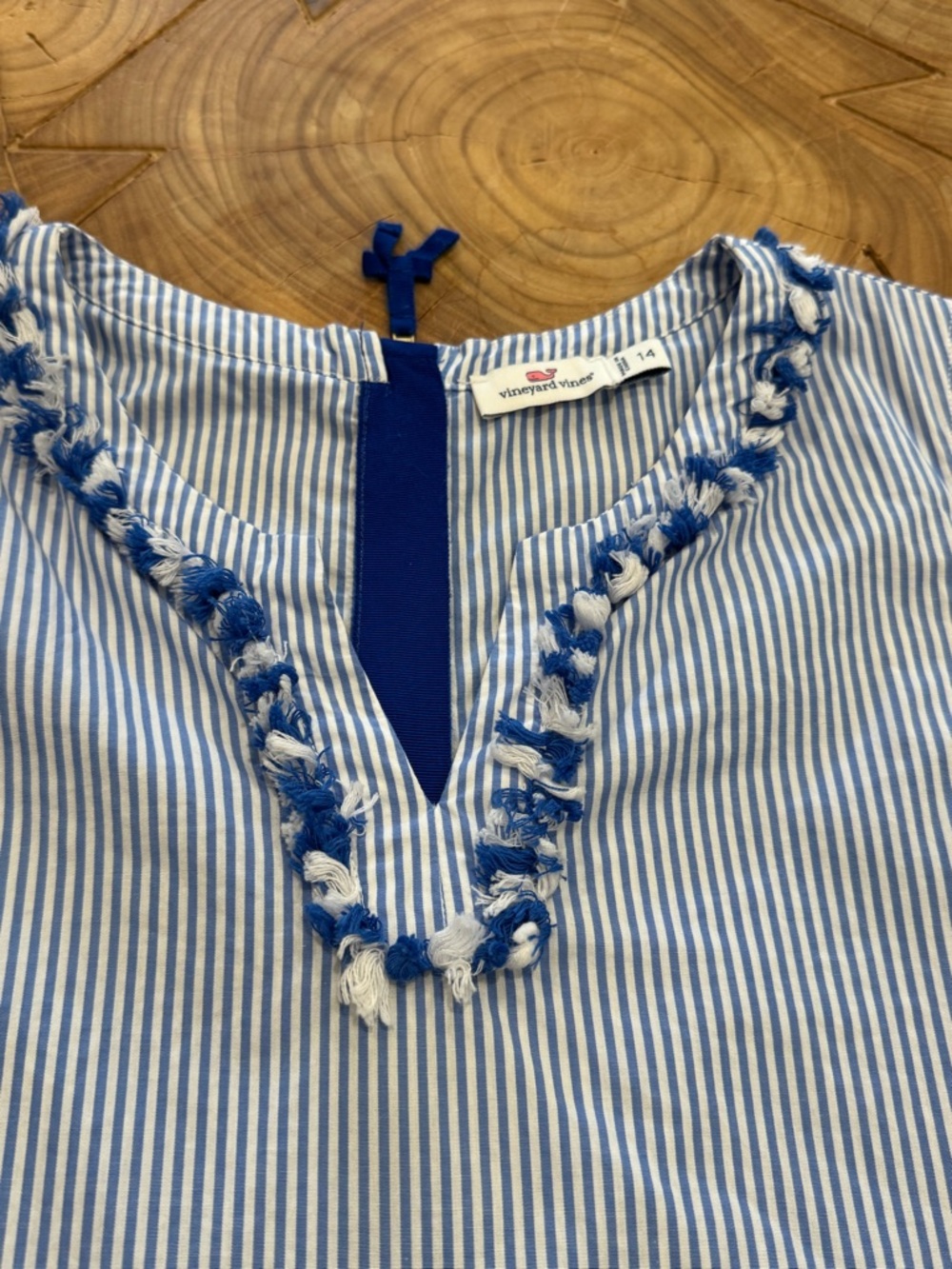 Vineyard Vines Blue & White Striped Sleeveless Dress with Tassel Trim - Picture 4 of 9